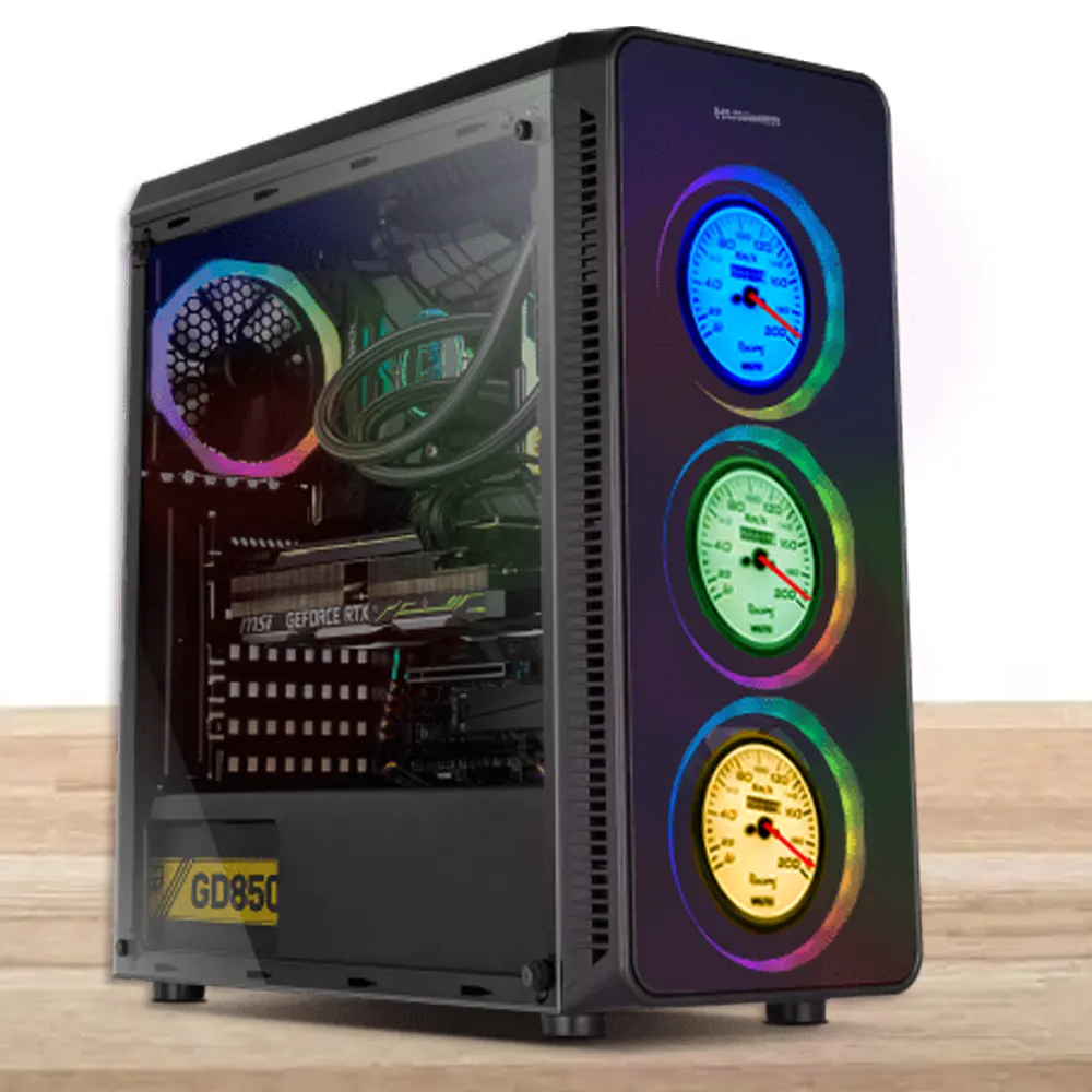 Un ordenador de gaming con luces led de colores