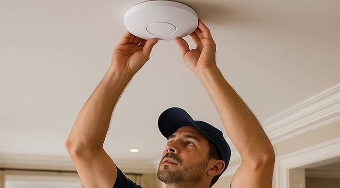 Previsualización de Técnico de Consiste Informática instala un punto de acceso WiFi para mejorar la cobertura WiFi en un chalet de una urbanización de Boadilla del Monte como podría ser Montealina, Montepríncipe, Valenoso, Las Lomas, Bonanza. Valdecabañas, El Pastel, El Bosque o Parque Boadilla