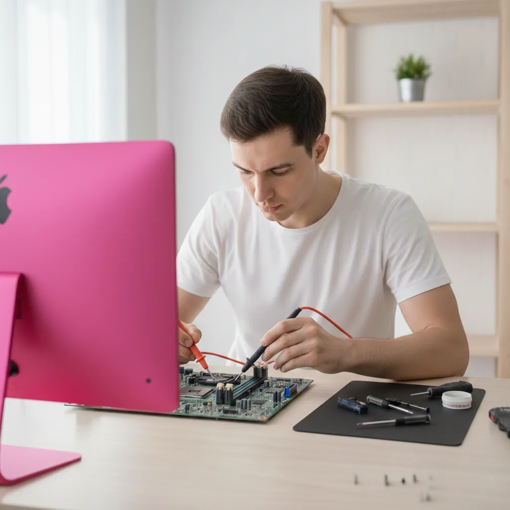 Técnico reparando placa base de ordenador All in One en Boadilla del Monte