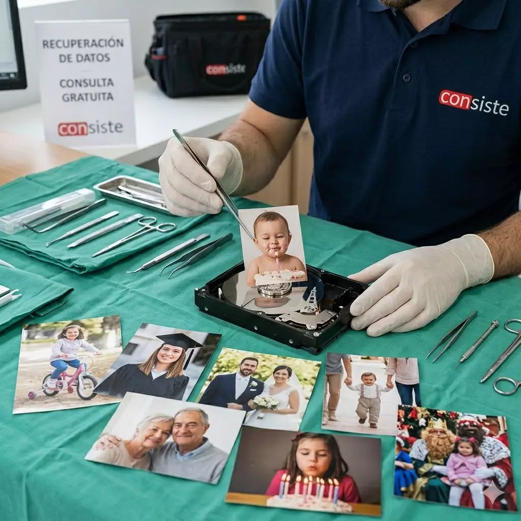 Técnico recuperando datos de un disco duro externo en Boadilla del Monte