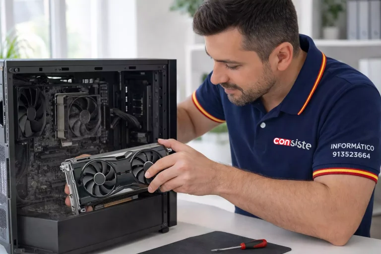 Técnico informático de Consiste cambiando la tarjeta gráfica de un ordenador gaming en Boadilla del Monte