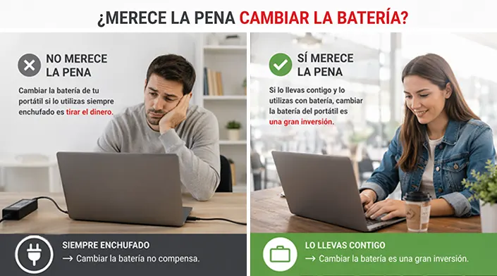merece la pena cambiar la batería del portátil según el uso con o sin enchufe